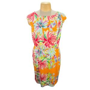 Tiana B Floral Sheath Dress 12 Orange Pink Tropical Summer Vibrant Colorful